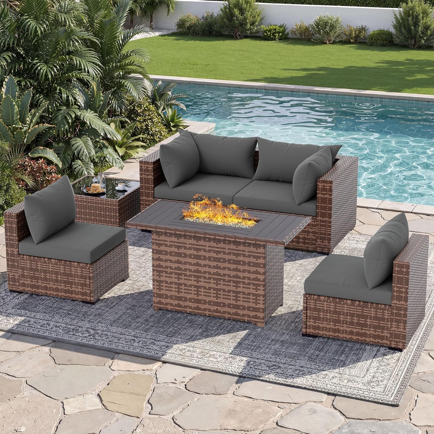Outdoor Furniture Fire Pit - طقم أريكة خارجية من 5 قطع