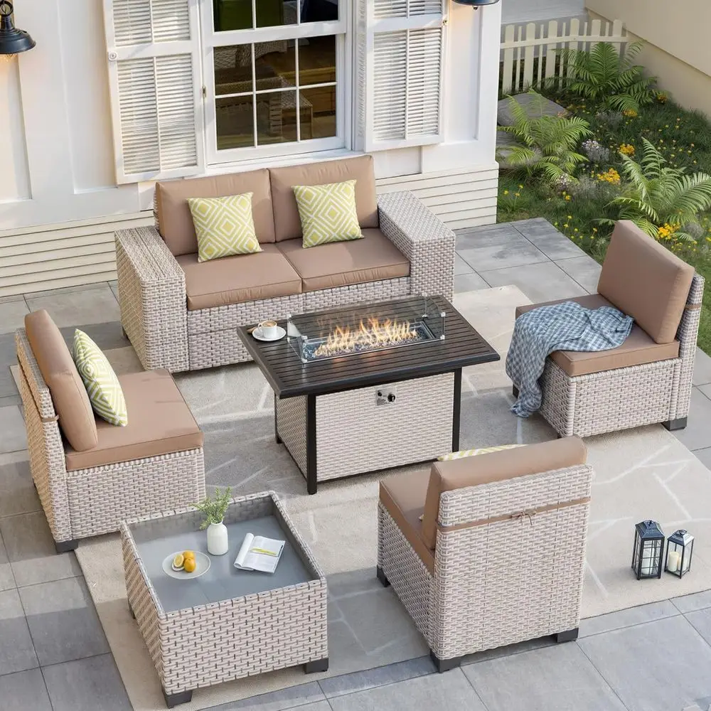 Outdoor Furniture Fire Pit - طقم أثاث خارجي مكون من 7
