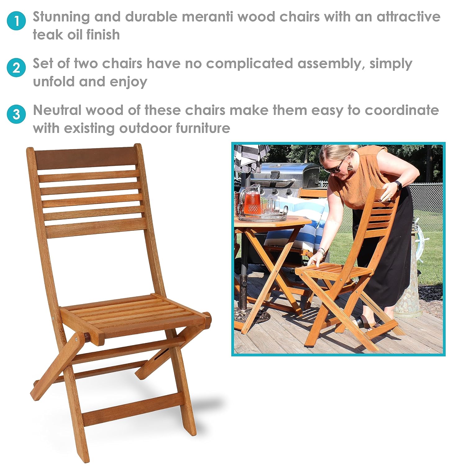 مجموعة كراسي خشبية قابلة للطي  - مراجعة Outdoor Furniture Oil Teak وسعره