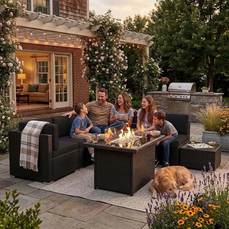 طقم أريكة من 8 قطع مصنوع من ال - مراجعة Outdoor Furniture Fire Pit وسعره