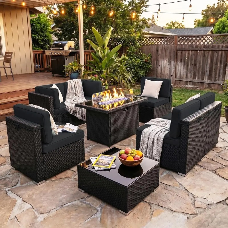 طقم أريكة من 8 قطع مصنوع من ال - مراجعة Outdoor Furniture Fire Pit وسعره
