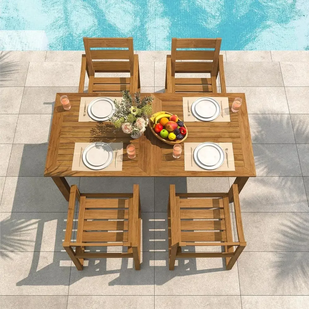 طقم طعام خارجي مكون من 5 قطع،  - مراجعة Outdoor Furniture Oil Teak وسعره