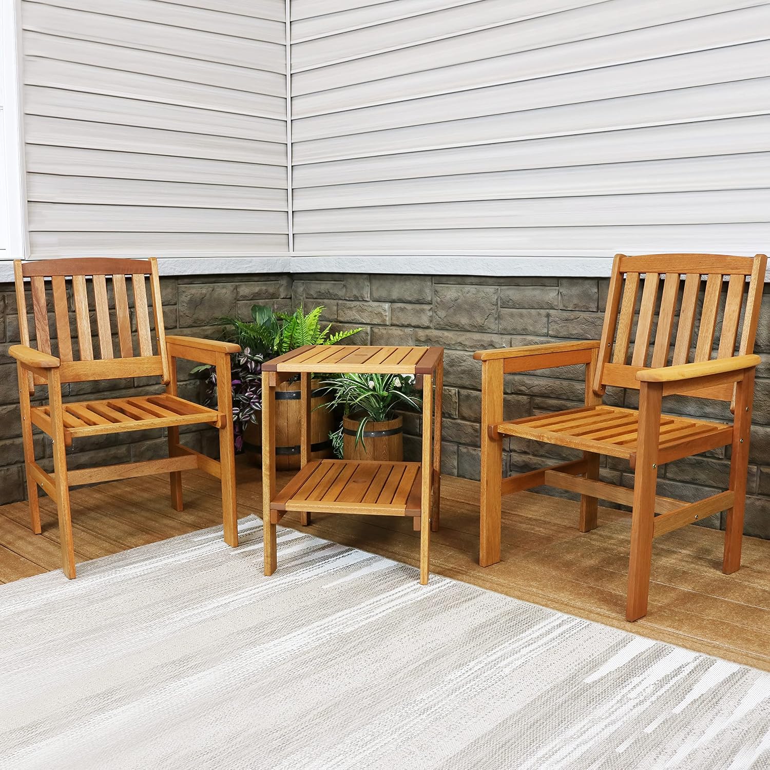 طقم فناء خشبي من 3 قطع: كرسيان - مراجعة Outdoor Furniture Oil Teak وسعره